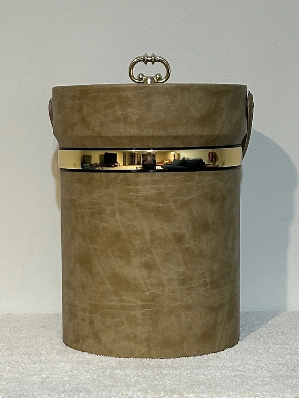 MCM Ice Bucket Lid Handle Bold Gold Tone Accent Band & Knob Insulated